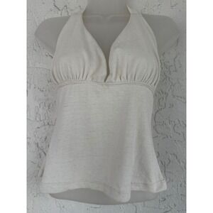 Y2K Knit Halter Top Empire Waist V-Neck Open Back Top Women Small